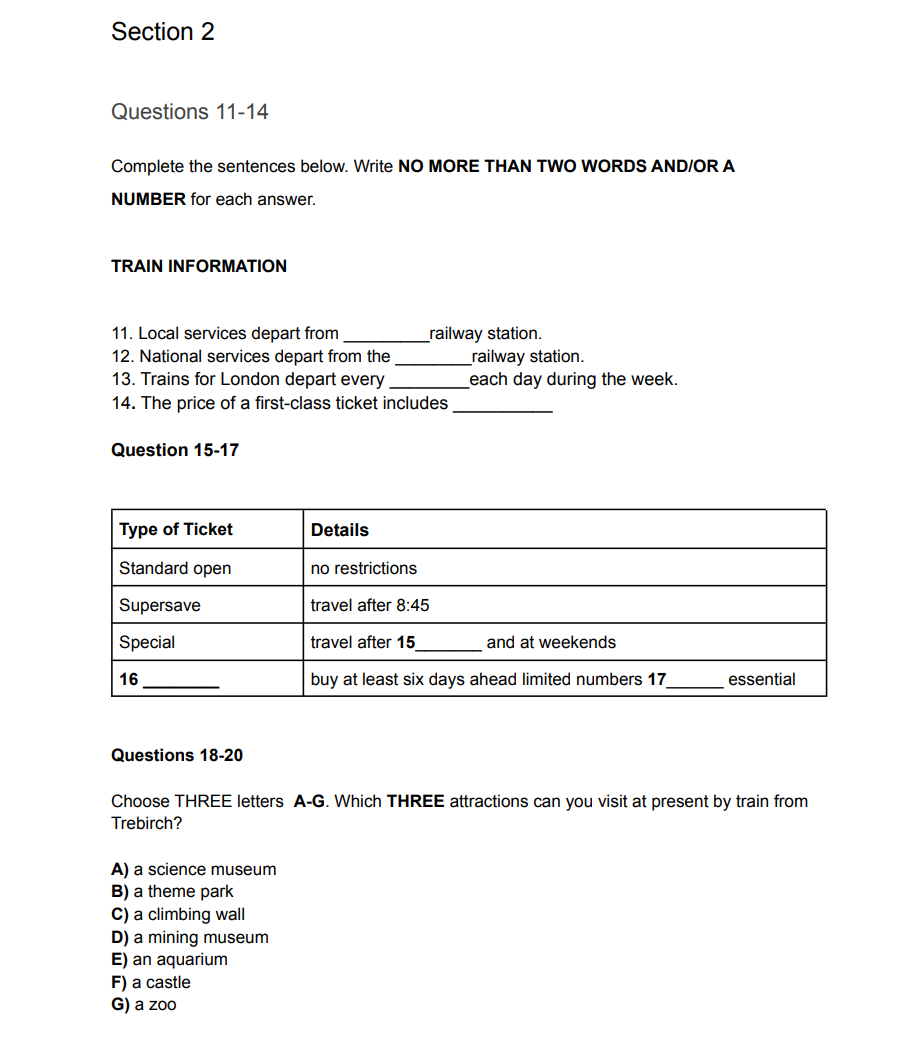 bài nghe IELTS Listening test 2