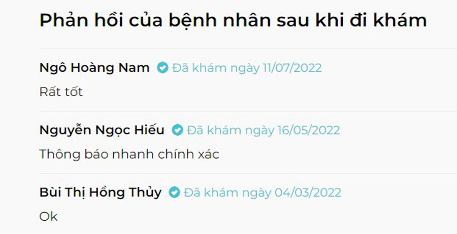 Một số phản hồi của bệnh nhân