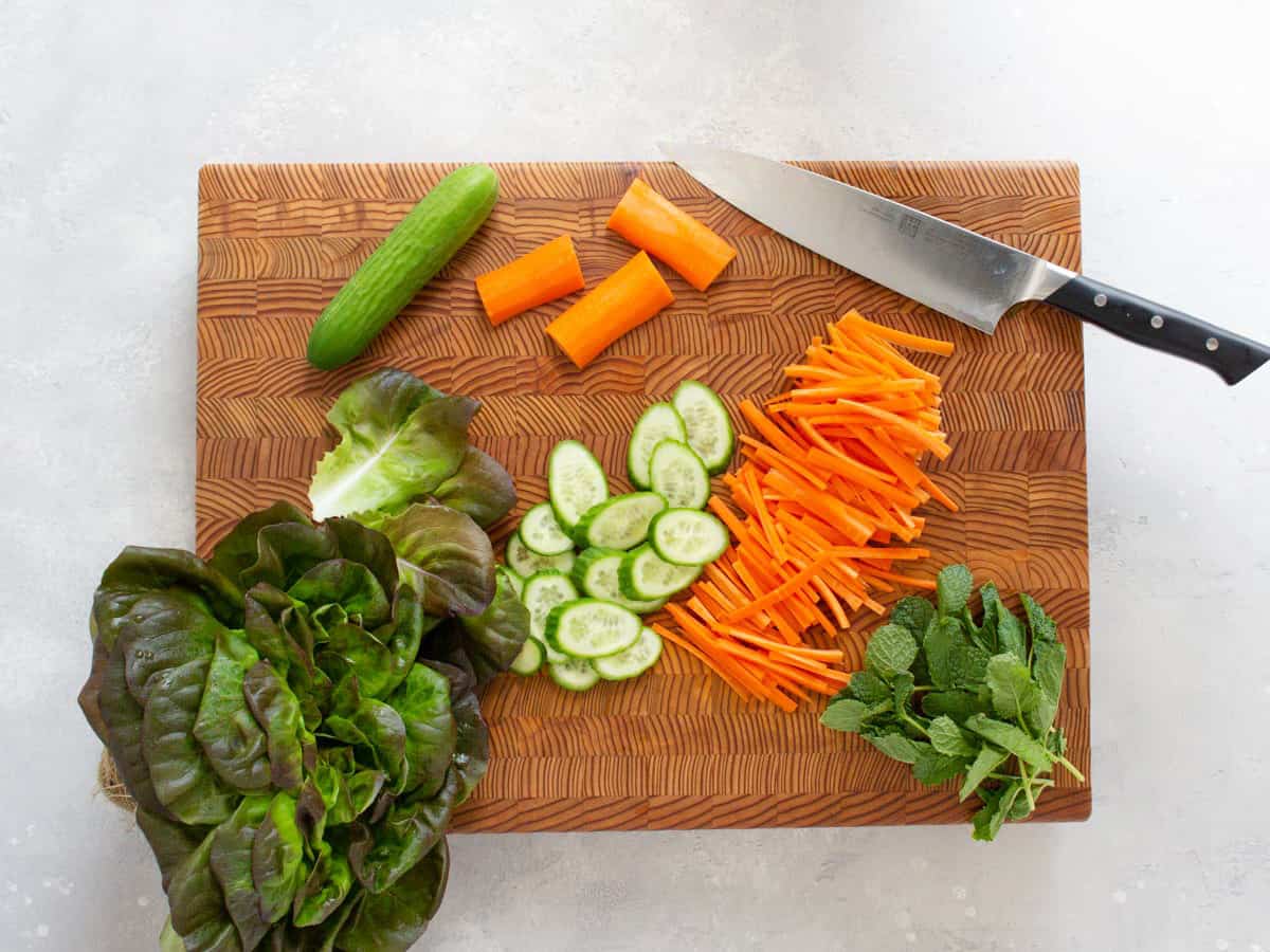 Chopped vegetables on a cutting board.