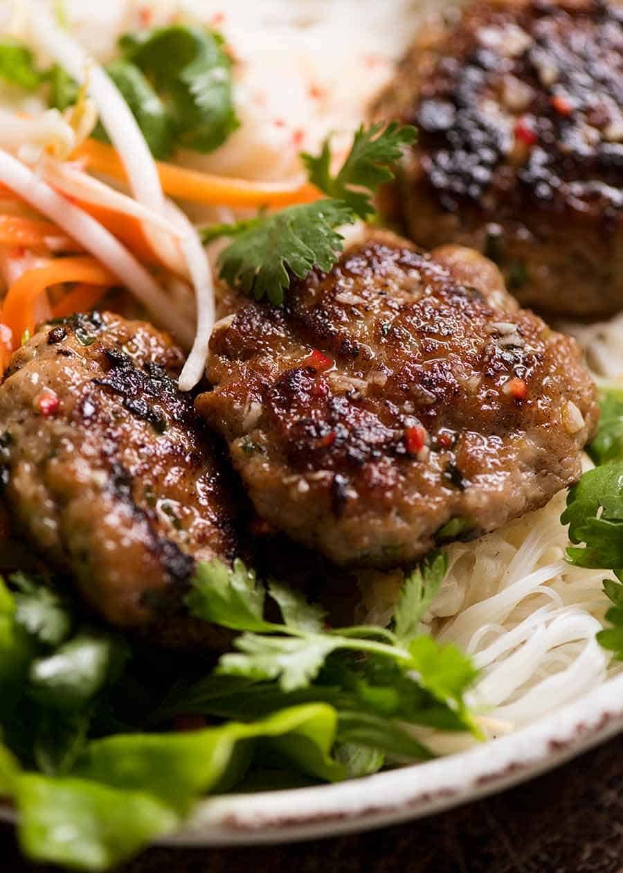 Close up of Bun Cha - Vietnamese Meatballs