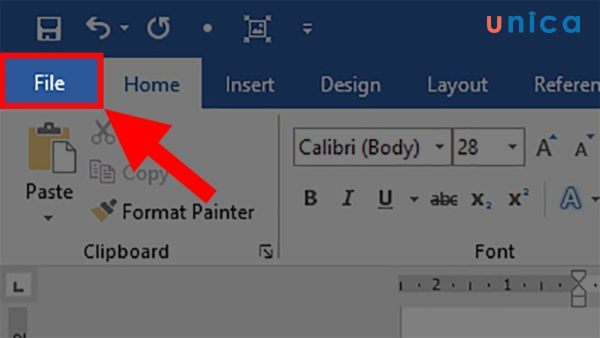 Chọn tab File trên thanh công cụ của word