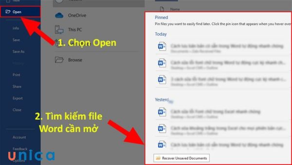 Tìm file word cần mở