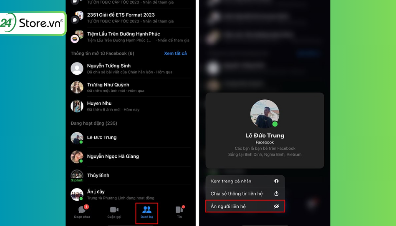 Cách ẩn bạn bè trên messenger