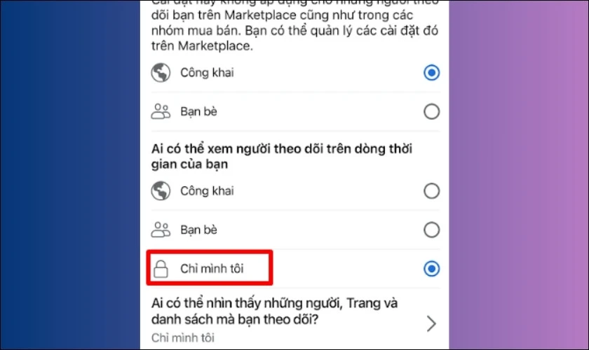 Chỉnh về chế độ Chỉ mình tôi