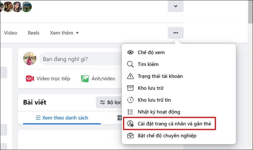 Chọn Cài đặt trang cá nhân và gắn thẻ