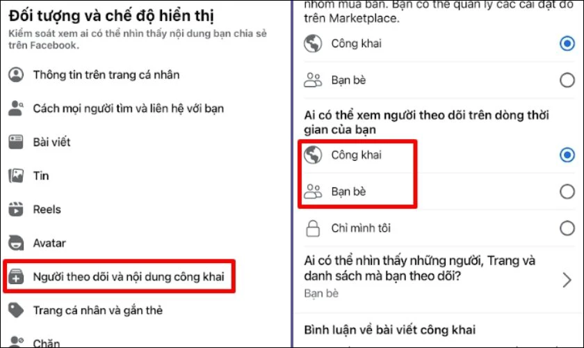 Điều chỉnh chế độ Công khai hoặc Bạn bè