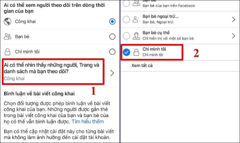 Điều chỉnh thành chế độ Chỉ mình tôi