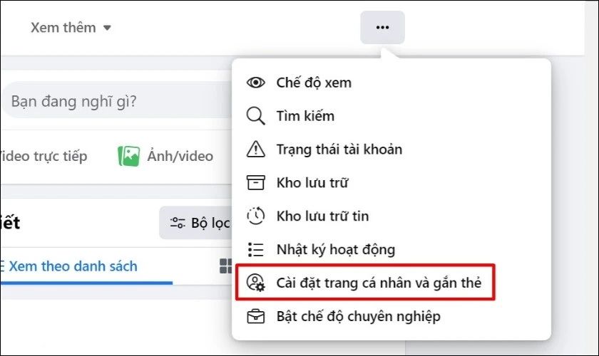 Chọn dòng chữ Cài đặt trang cá nhân và gắn thẻ