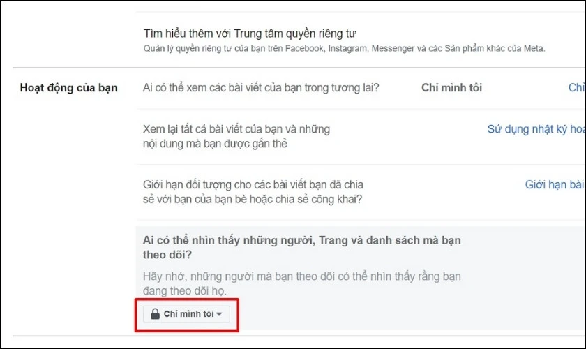 Điều chỉnh chế độ Chỉ mình tôi