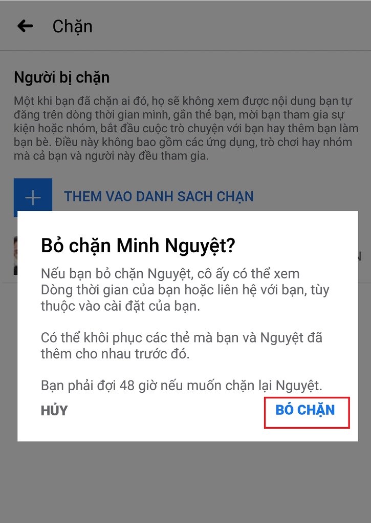 Chọn bỏ chặn