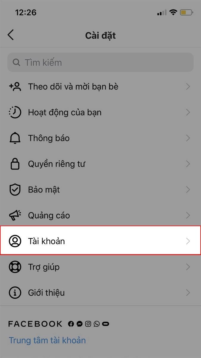 Chọn Tài khoản