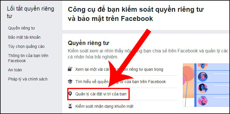 Bước 2: Nhấn vào Quản lý cài đặt vị trí của bạn.