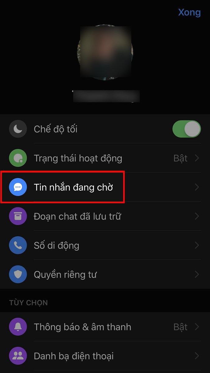 Mở ứng dụng Messenger > Nhấn vào ảnh đại diện của bạn ở góc trên bên trái