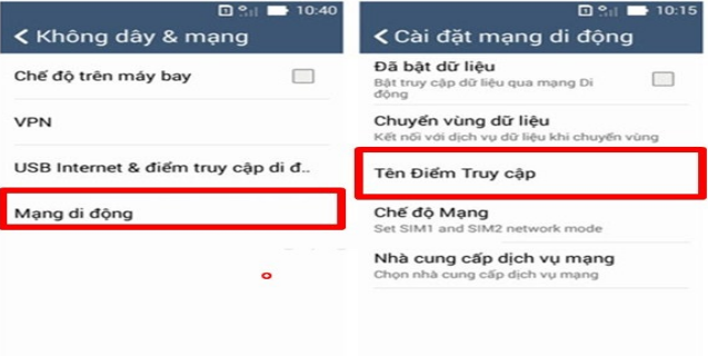 Chọn các mục theo hướng dẫn