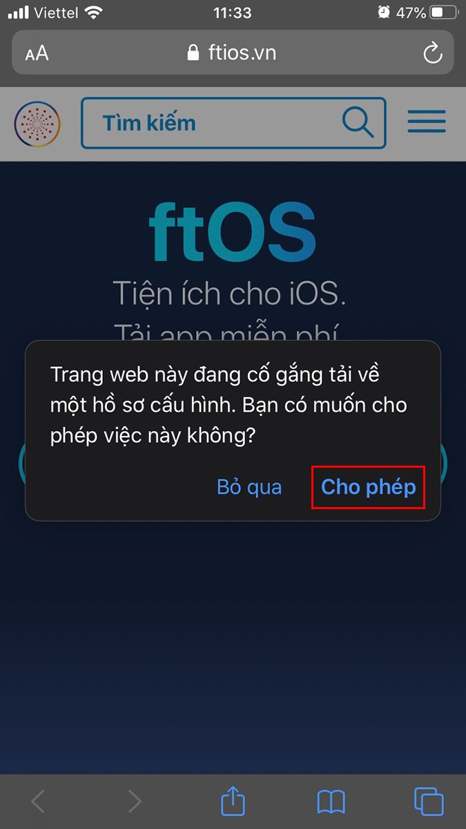 Nhấn cho phép để tải ftOS về điện thoại