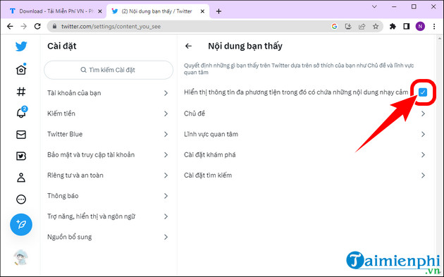 cai dat xem noi dung ngay cam tren twitter