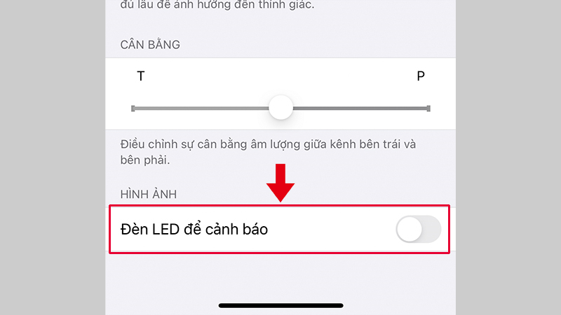 Hãy gạt nút Đèn LED để cảnh báo sang trái để tắt tính năng