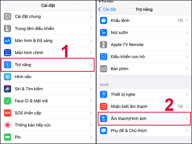 Tìm mục Âm thanh/Hình ảnh trong phần Cài đặt của iPhone