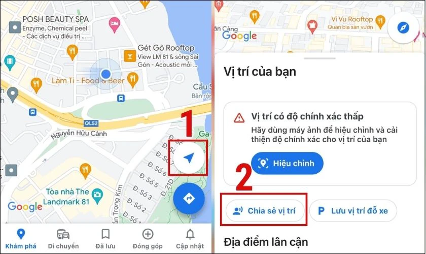 Tiến hành chia sẻ vị trí