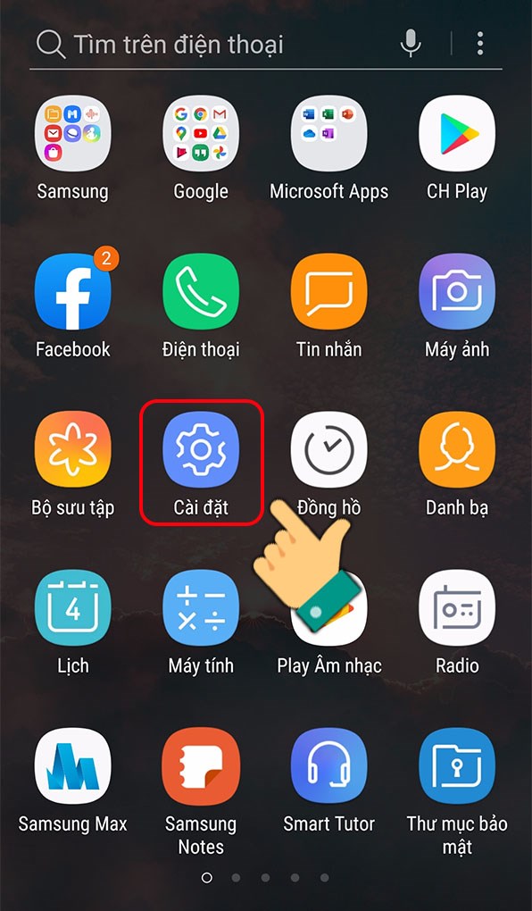 Mở cài đặt trên điện thoại Samsung