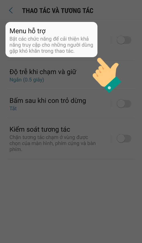 Chọn Menu hỗ trợ