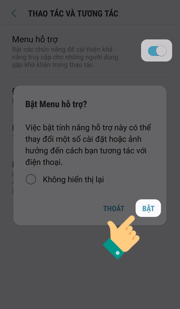 Bật tính năng Menu hỗ trợ