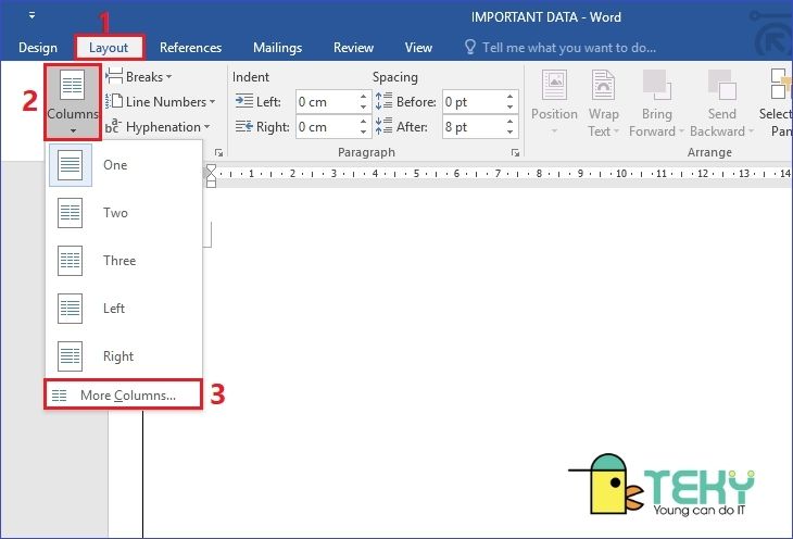 Cách chia văn bản thành 2 cột trong word 2016, 2019