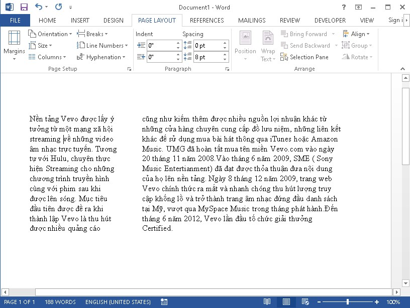Cách chia 2 cột trong Word không đều nhau bằng page layout 2