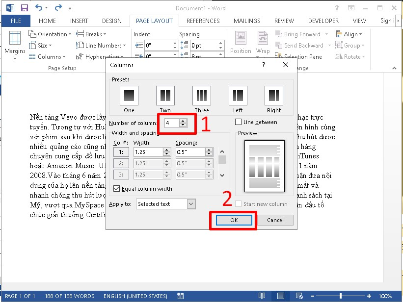 Cách chia nhiều cột trong Word bằng page layout 3