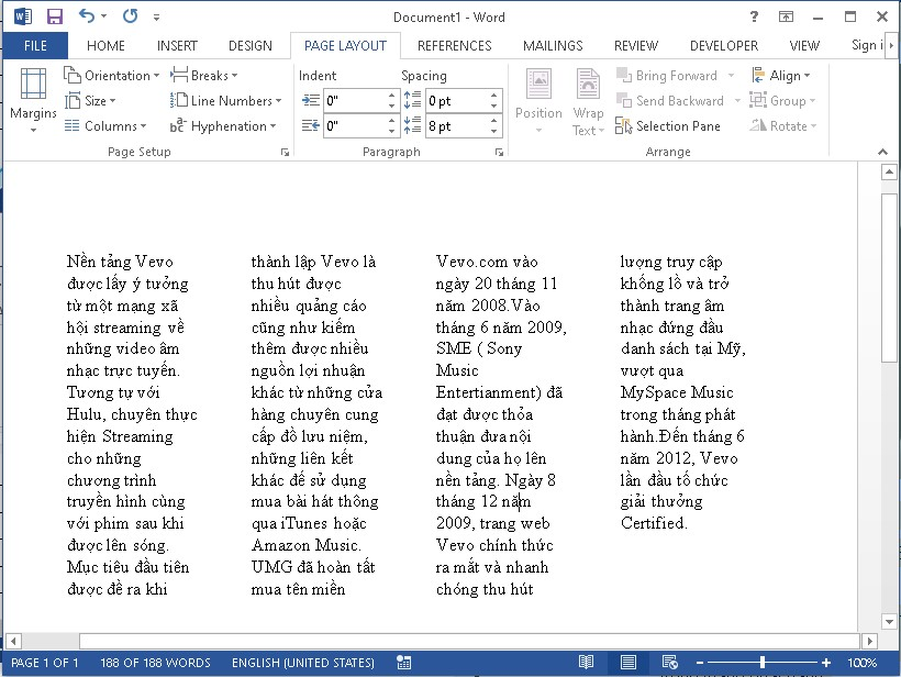 Cách chia nhiều cột trong Word bằng page layout 4