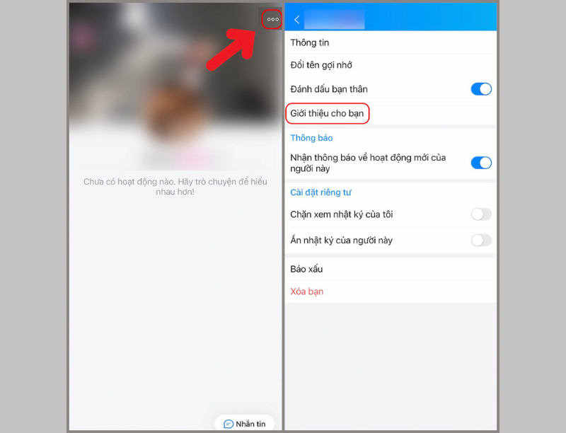 Nhấn chọn mục Giới thiệu cho bạn
