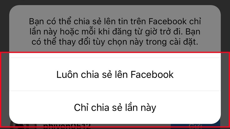 Chọn Luôn chia sẻ lên Facebook hoặc Chỉ chia sẻ lần này