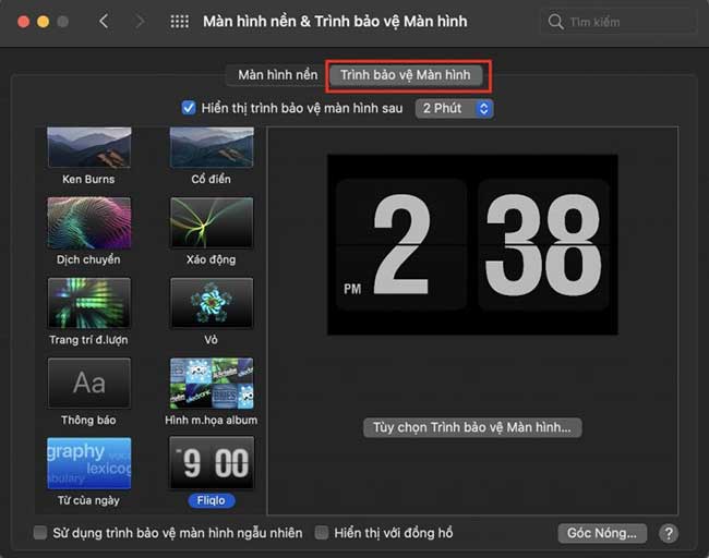 Chỉnh thời gian tự tắt màn hình macbook trong Screen Saver