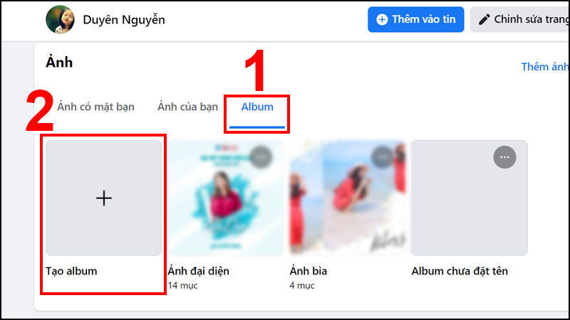 Chọn Tạo album để tạo album mới