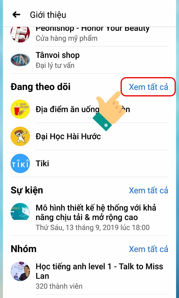 Bước 3: Tại mục Đang theo dõi, nhấn Xem tất cả