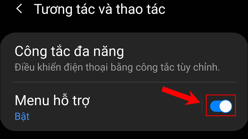 Bật tính năng Menu hỗ trợ