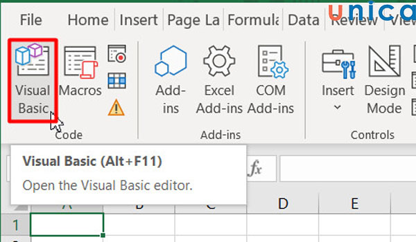 Thao tác mở cửa sổ Visual Basic Editor