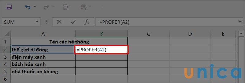 Nhập công thức hàm PROPER