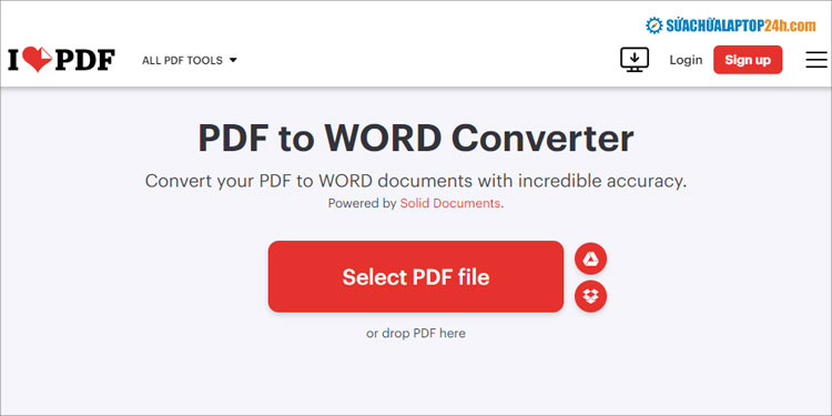 Tải file cần chuyển đổi lên iLovePDF