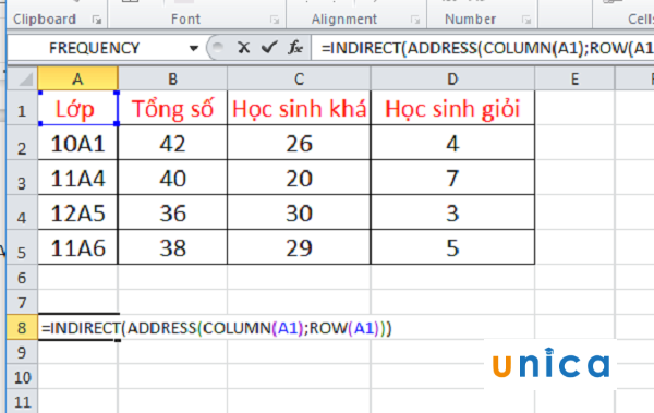 Chọn ô A8 để nhập công thức