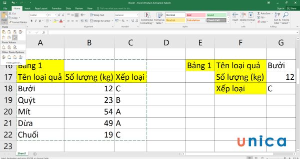 Chọn lệnh Transpose