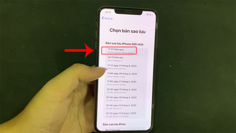 Chọn bản sao lưu