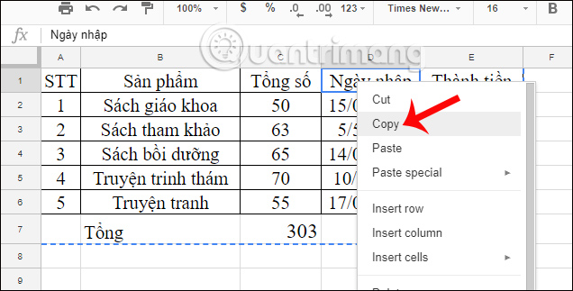 Nhấn chọn Import trên Google Sheets