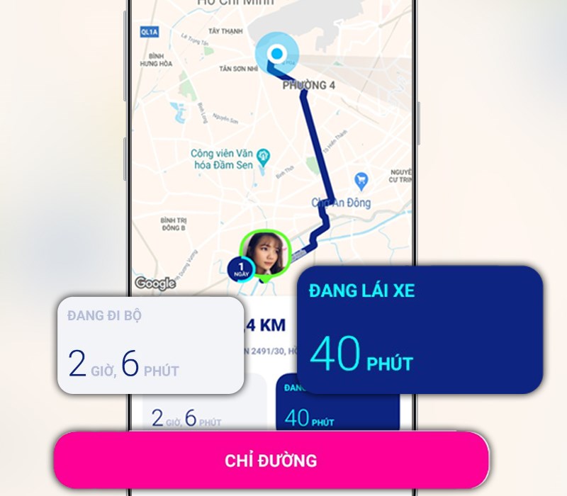 Zenly tính toán thời gian và khoảng cách đến người thân, bạn bè