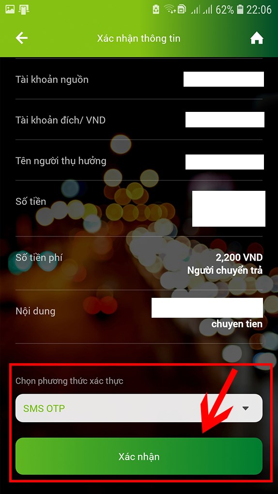 Đến bước này, ứng dụng yêu cầu bạn phải Xác nhận SMS OTP.