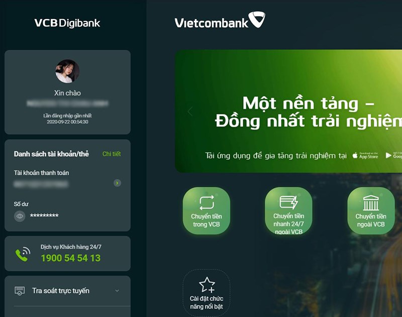 Truy cập vào Trang chủ VCB Digibank.