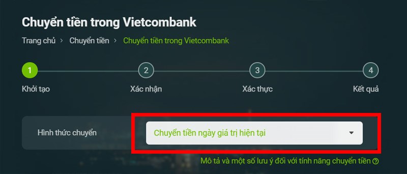 Chọn Chuyển tiền trong VCB.