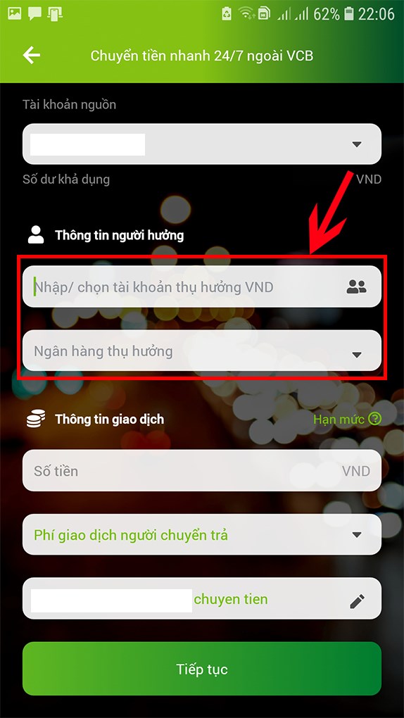 Chọn Chuyển tiền nhanh 24/7 ngoài Vietcombank.