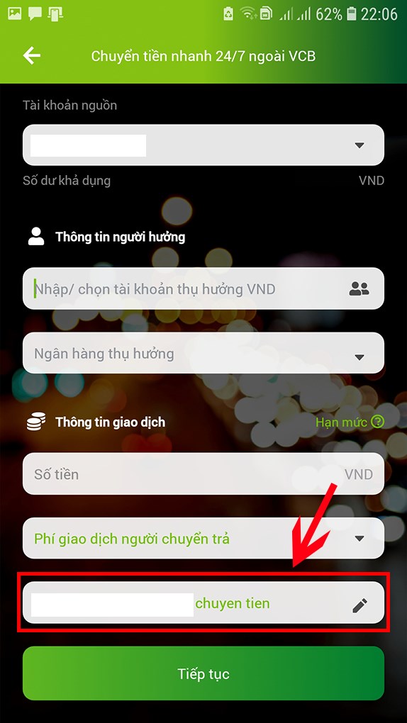 Chọn Chuyển tiền nhanh 24/7 ngoài Vietcombank.