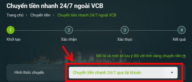 Chuyển tiền nhanh 24/7 ngoài Vietcombank.